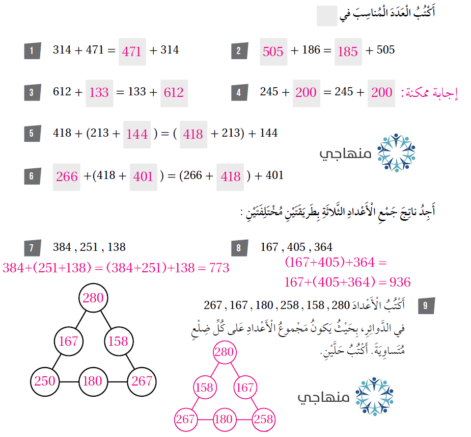 خصائص الجمع 